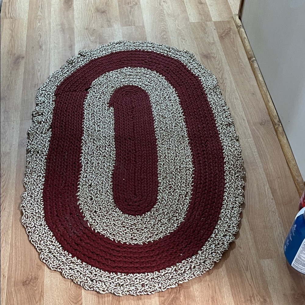 Elegant Burgundy and Cream Braided Rug